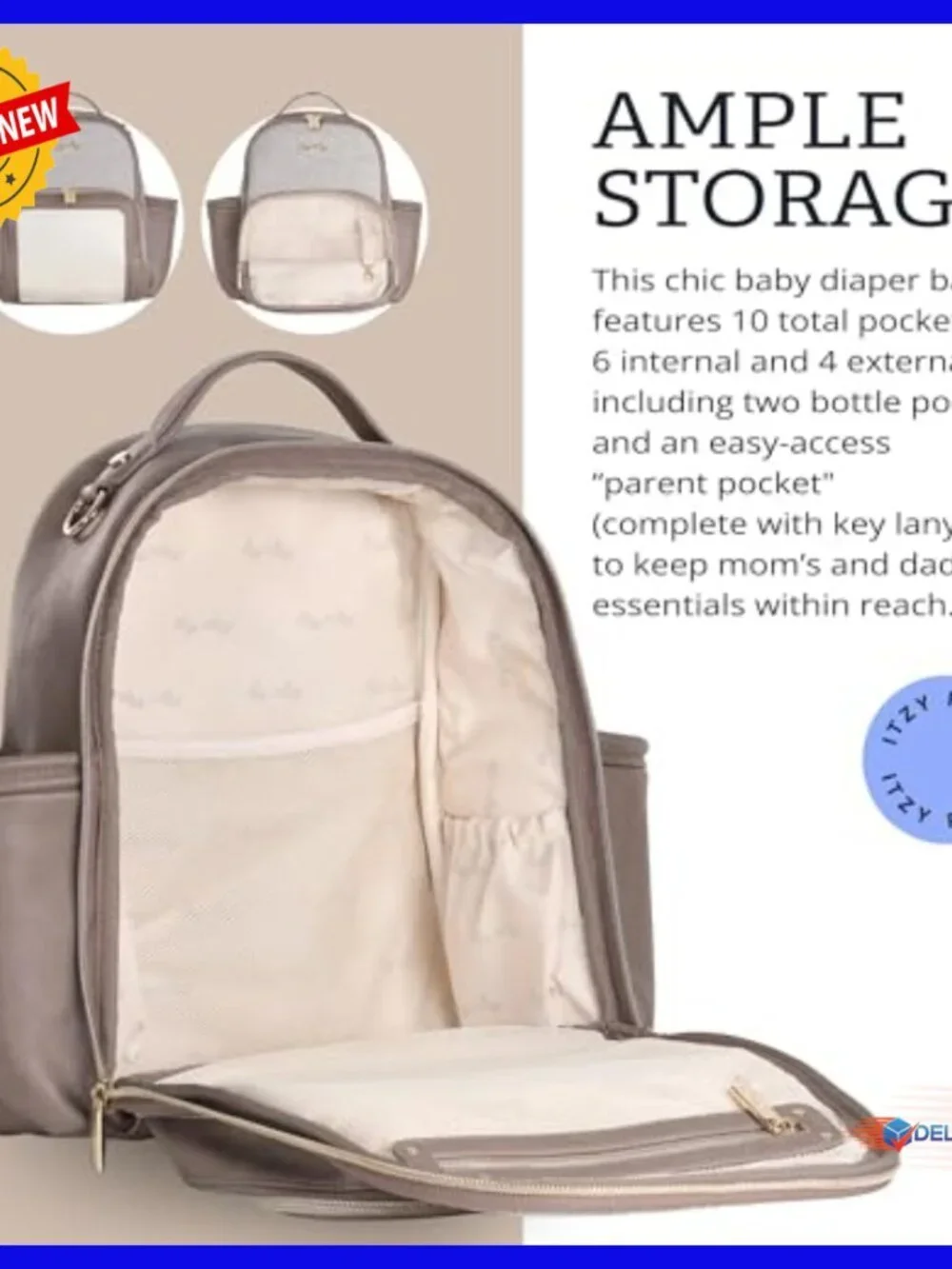 Mini Diaper Bag Backpack Vegan Leather 10 Pockets Changing Pad Travel